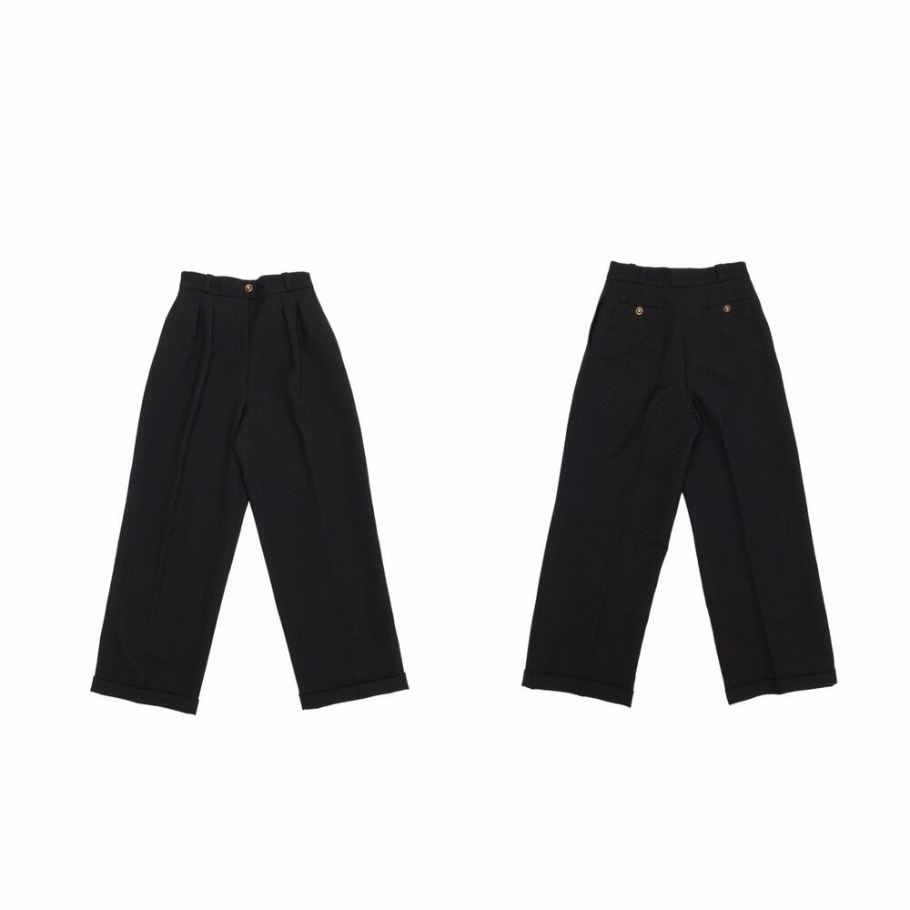 CHANEL 80s. RARE High Waist Pleated Wool Pants Black Clover Logo Buttons Sz :40